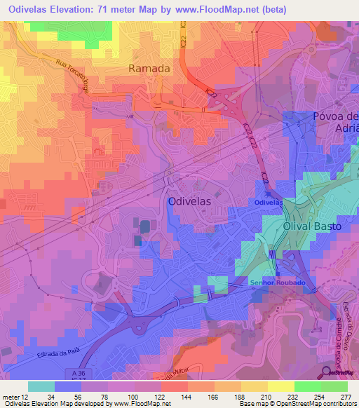 Odivelas,Portugal Elevation Map
