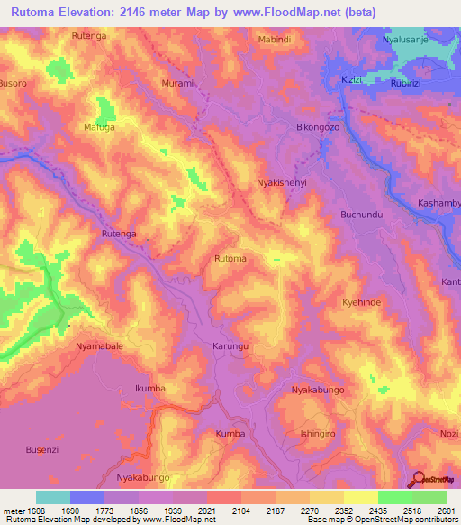 Rutoma,Uganda Elevation Map