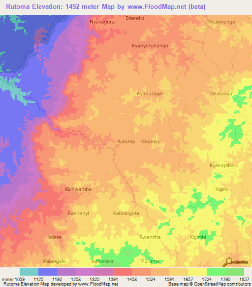 Rutoma,Uganda Elevation Map