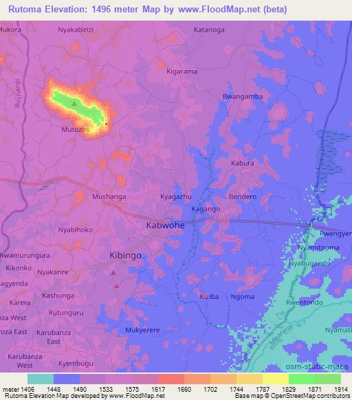 Rutoma,Uganda Elevation Map