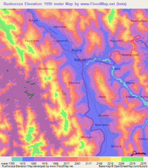 Rushoroza,Uganda Elevation Map
