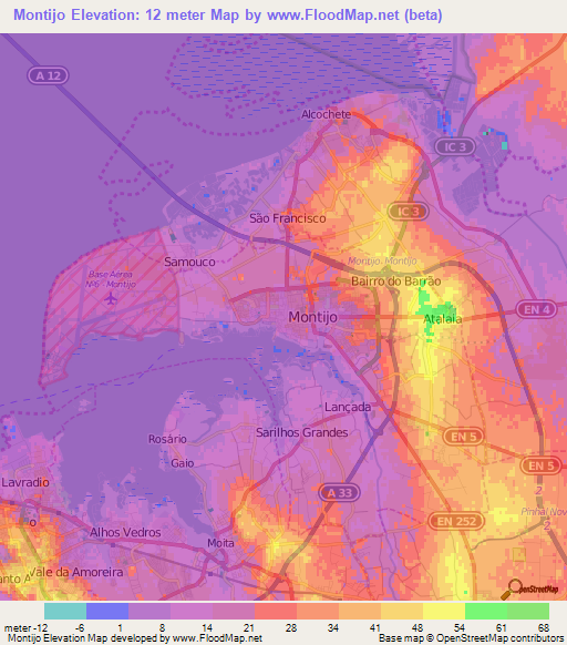 Montijo,Portugal Elevation Map