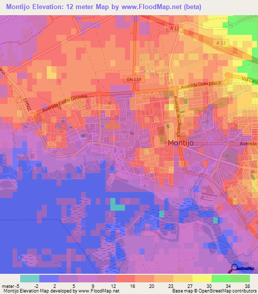 Montijo,Portugal Elevation Map