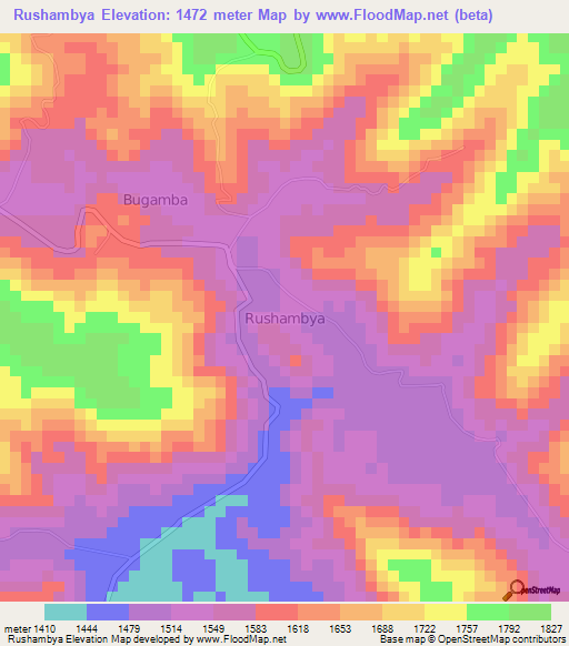 Rushambya,Uganda Elevation Map