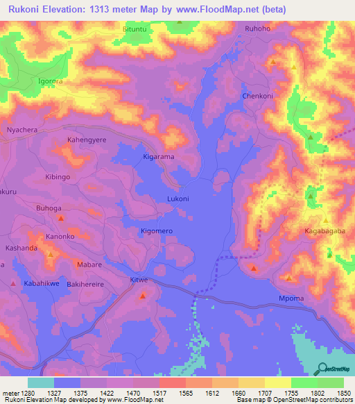 Rukoni,Uganda Elevation Map