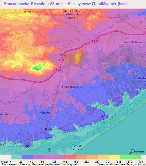 Moncarapacho,Portugal Elevation Map