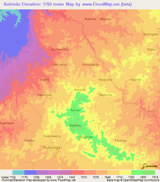 Ruhinda,Uganda Elevation Map