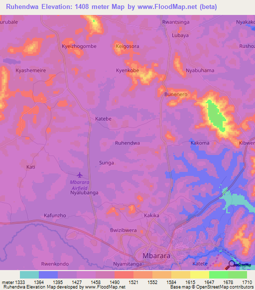 Ruhendwa,Uganda Elevation Map