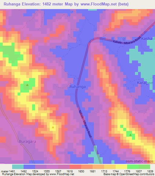 Ruhanga,Uganda Elevation Map