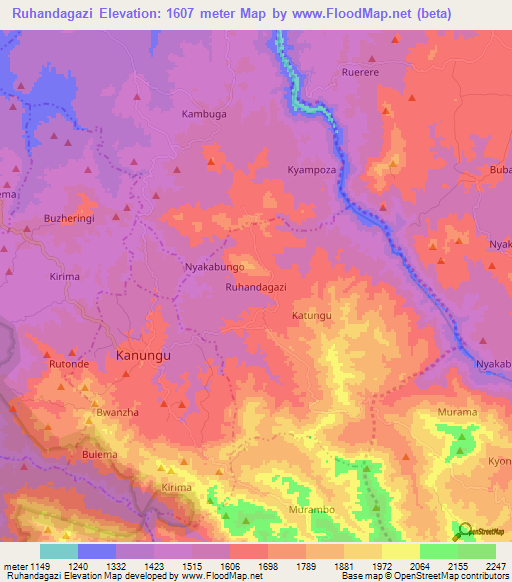 Ruhandagazi,Uganda Elevation Map