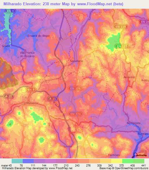 Milharado,Portugal Elevation Map