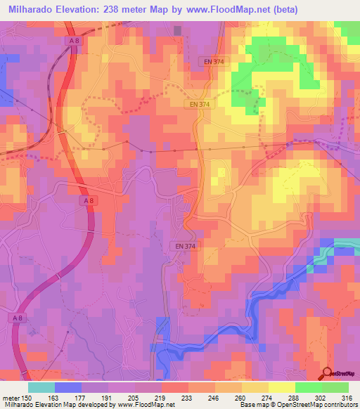Milharado,Portugal Elevation Map