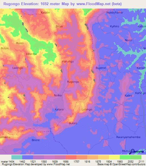 Rugongo,Uganda Elevation Map