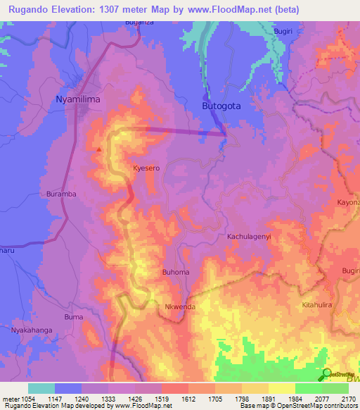 Rugando,Uganda Elevation Map