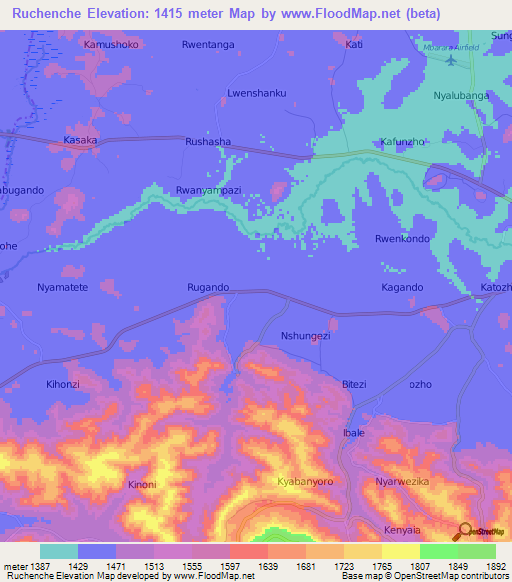Ruchenche,Uganda Elevation Map