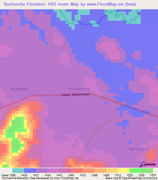 Ruchenche,Uganda Elevation Map