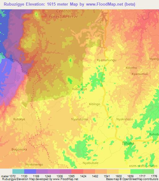 Rubuzigye,Uganda Elevation Map