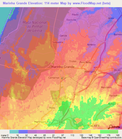 Marinha Grande,Portugal Elevation Map
