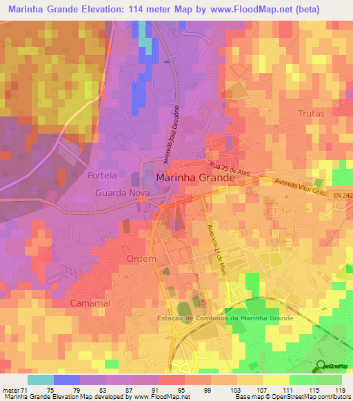 Marinha Grande,Portugal Elevation Map