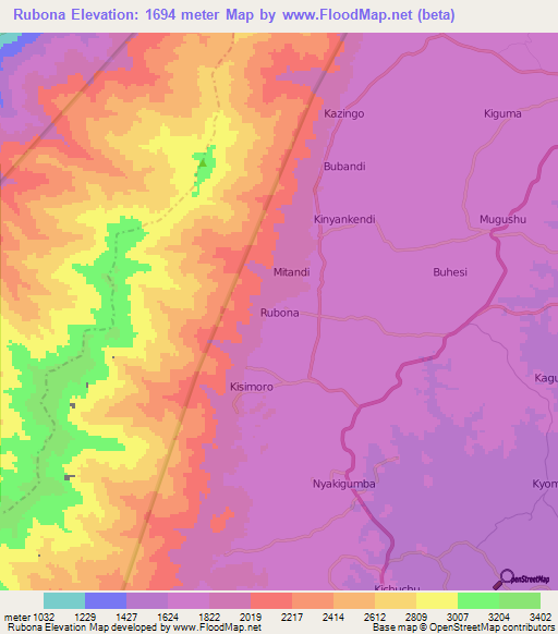 Rubona,Uganda Elevation Map