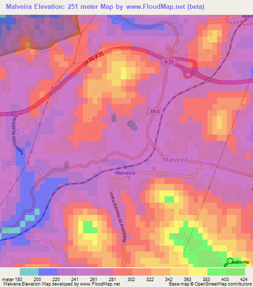 Malveira,Portugal Elevation Map