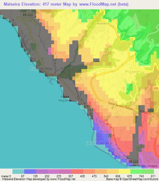 Malseira,Portugal Elevation Map