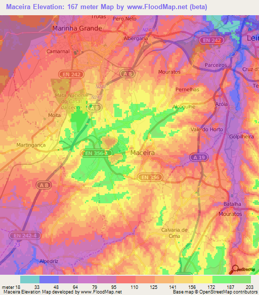 Maceira,Portugal Elevation Map