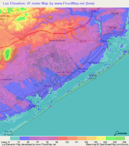 Luz,Portugal Elevation Map