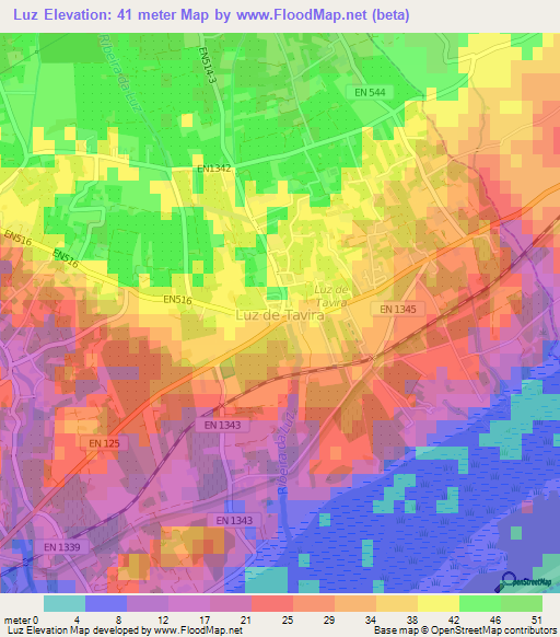 Luz,Portugal Elevation Map