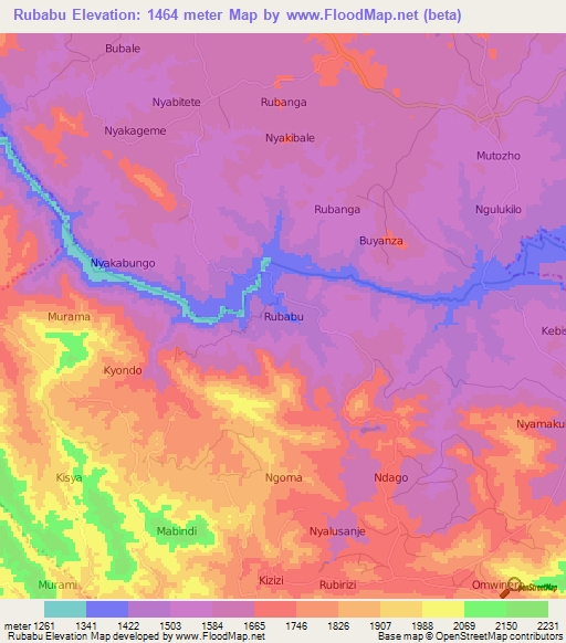 Rubabu,Uganda Elevation Map