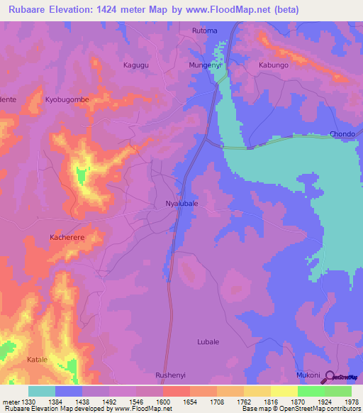 Rubaare,Uganda Elevation Map