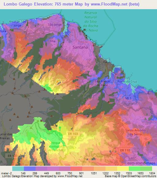 Lombo Galego,Portugal Elevation Map