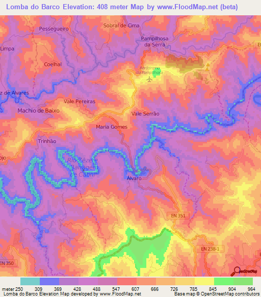 Lomba do Barco,Portugal Elevation Map