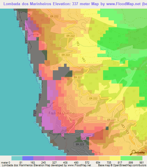 Lombada dos Marinheiros,Portugal Elevation Map