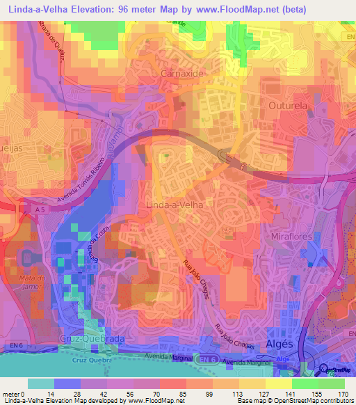 Linda-a-Velha,Portugal Elevation Map