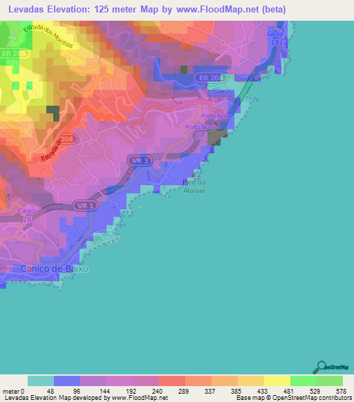 Levadas,Portugal Elevation Map