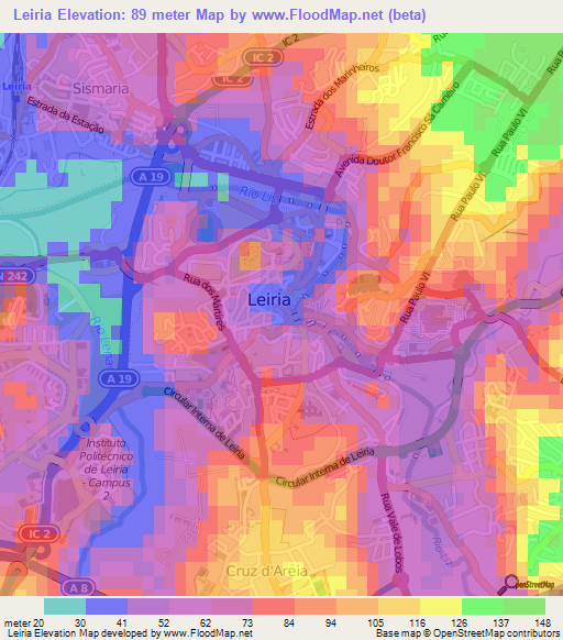 Leiria,Portugal Elevation Map