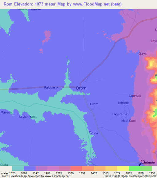 Rom,Uganda Elevation Map
