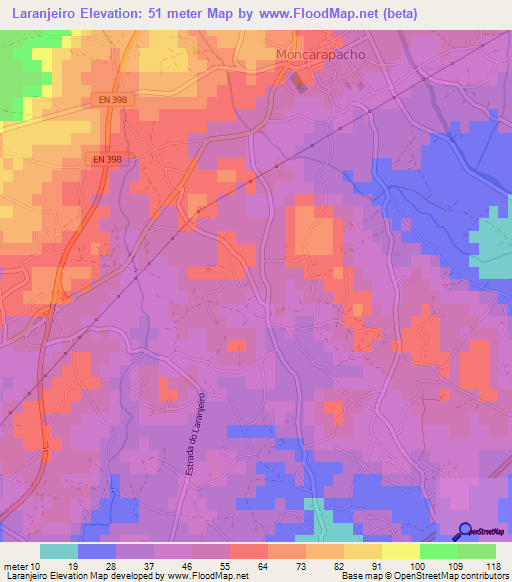 Laranjeiro,Portugal Elevation Map