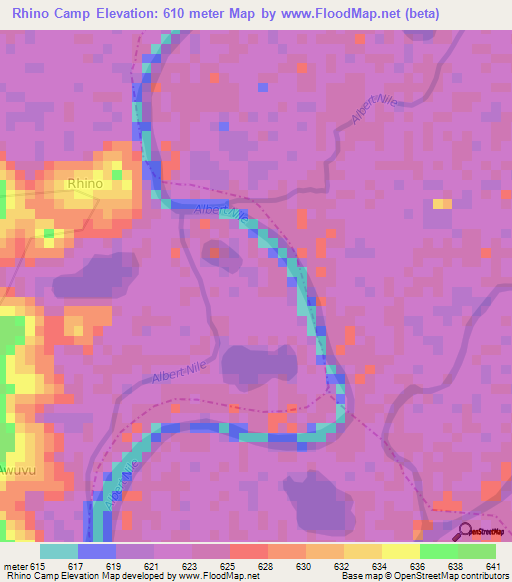 Rhino Camp,Uganda Elevation Map