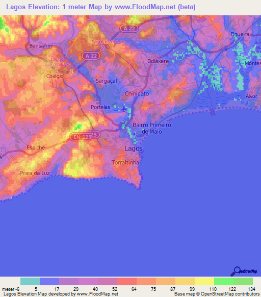 Lagos,Portugal Elevation Map