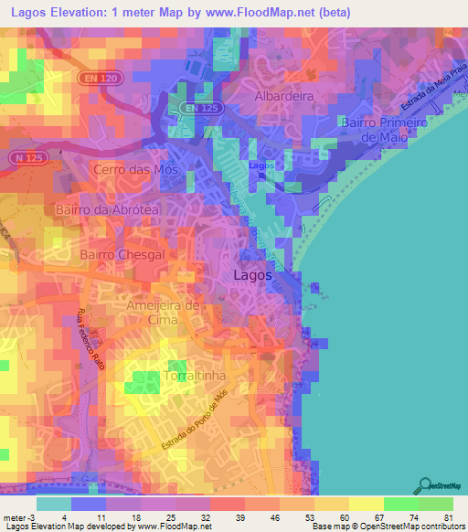 Lagos,Portugal Elevation Map
