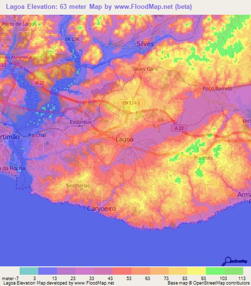 Lagoa,Portugal Elevation Map
