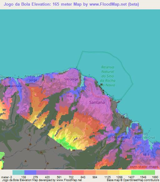 Jogo da Bola,Portugal Elevation Map