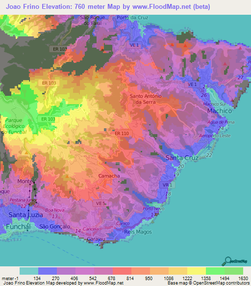 Joao Frino,Portugal Elevation Map