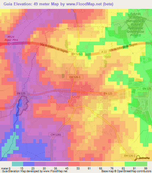 Guia,Portugal Elevation Map