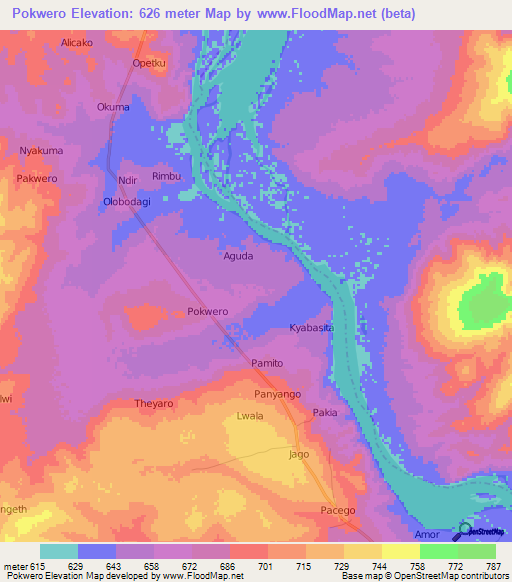 Pokwero,Uganda Elevation Map