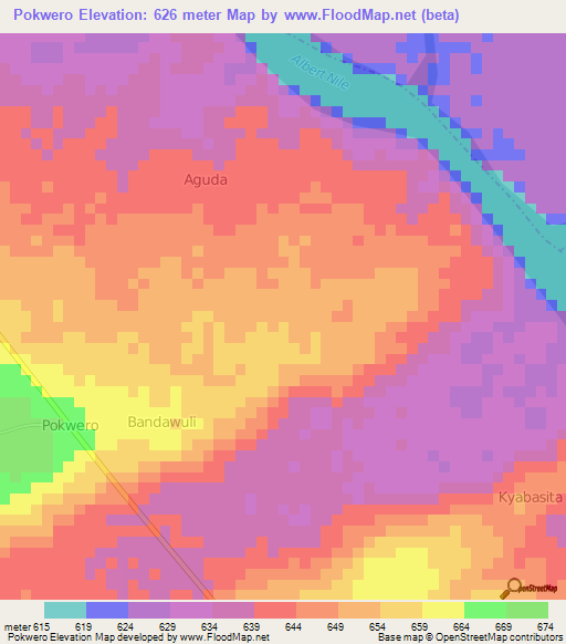 Pokwero,Uganda Elevation Map