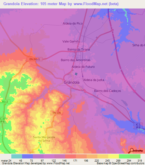 Grandola,Portugal Elevation Map