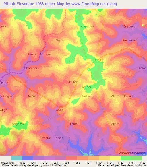 Pilitok,Uganda Elevation Map